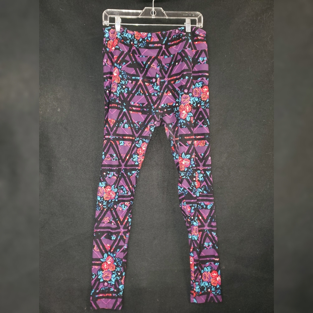 LuLaRoe Purple and Red Geometric TC Leggings.
